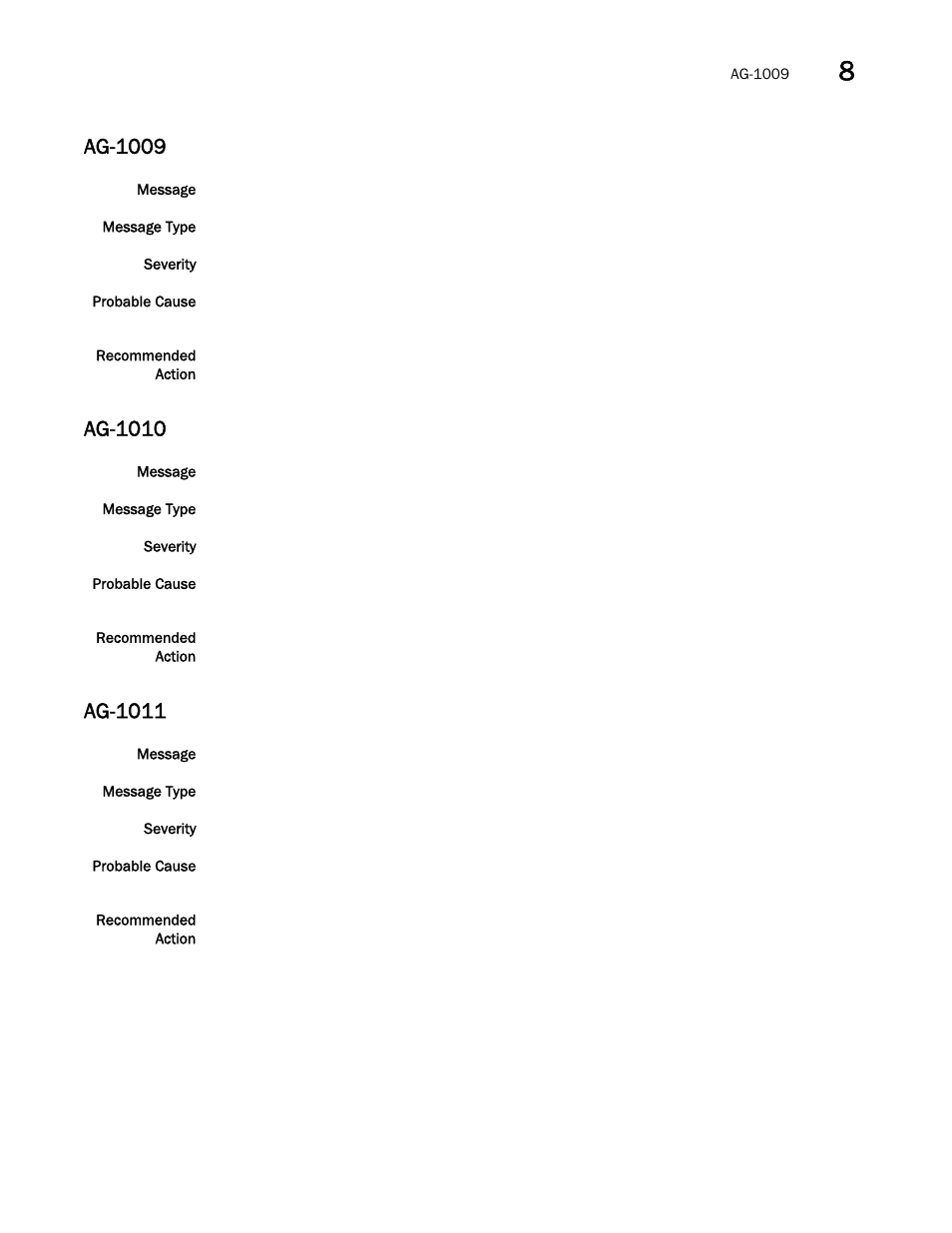 Ag-1009, Ag-1010, Ag-1011 | Brocade Network OS Message Reference v4.1.1 User Manual | Page 95 / 478