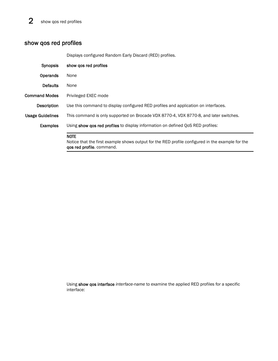 Show qos red profiles, W qos red profiles | Brocade Network OS Command Reference v4.1.0 User Manual | Page 1012 / 1418