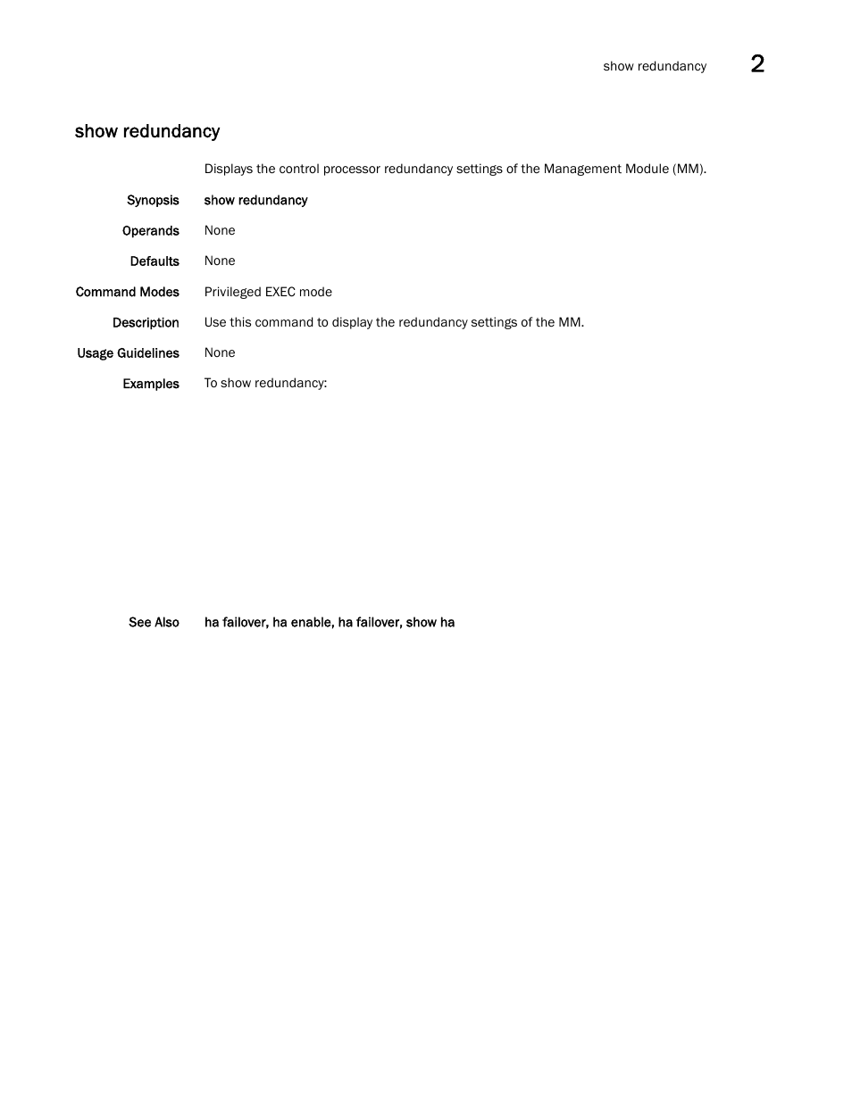 Show redundancy | Brocade Network OS Command Reference v4.1.0 User Manual | Page 1023 / 1418