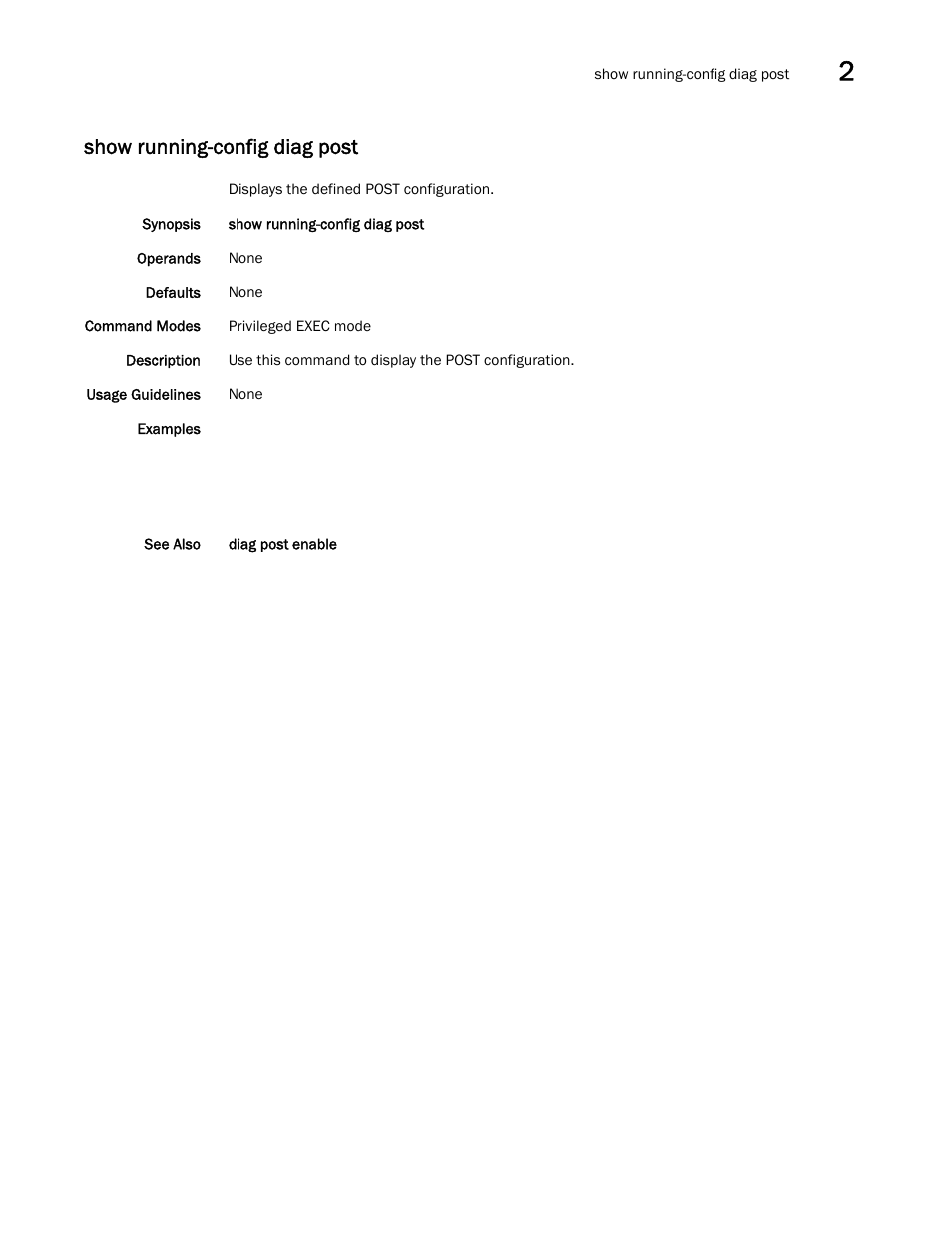 Show running-config diag post | Brocade Network OS Command Reference v4.1.0 User Manual | Page 1041 / 1418