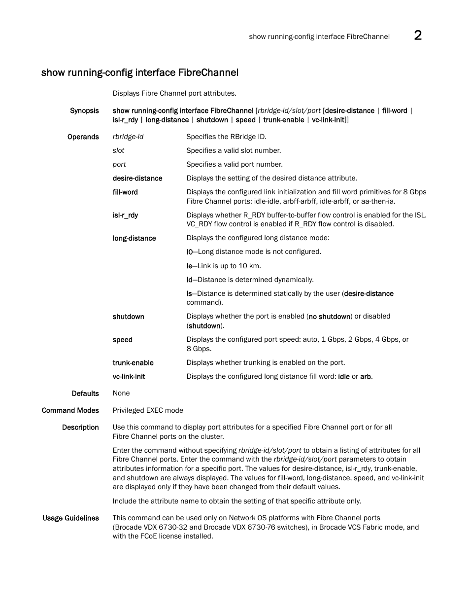 Show running-config interface fibrechannel, W running-config interface fibrechannel | Brocade Network OS Command Reference v4.1.0 User Manual | Page 1049 / 1418