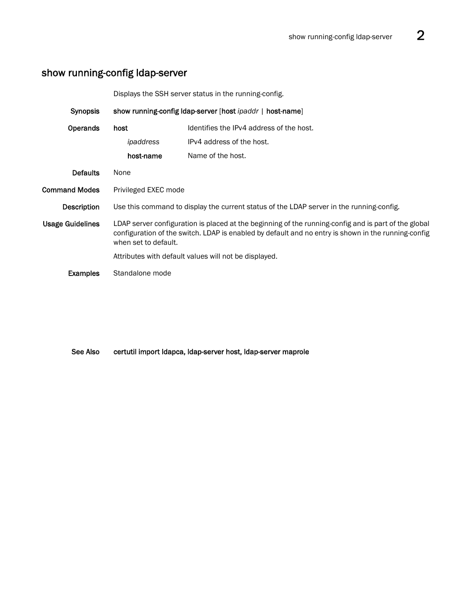 Show running-config ldap-server, W running-config ldap-server | Brocade Network OS Command Reference v4.1.0 User Manual | Page 1123 / 1418