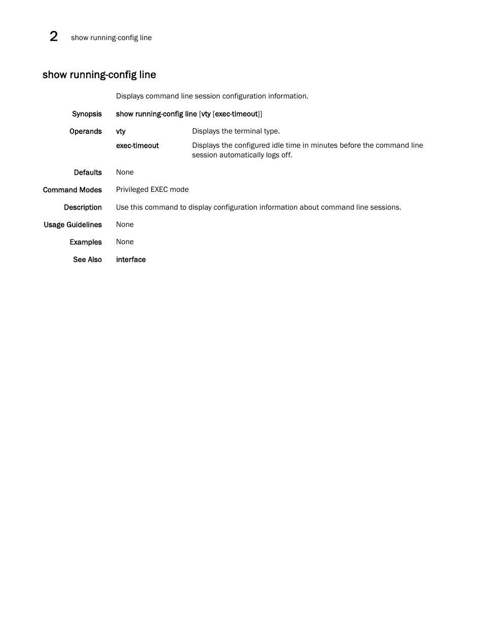 Show running-config line | Brocade Network OS Command Reference v4.1.0 User Manual | Page 1124 / 1418
