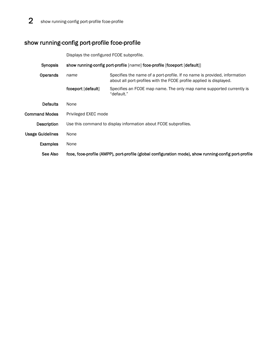 Show running-config port-profile fcoe-profile, Show running-config port-profile fcoe-profile, sho | Brocade Network OS Command Reference v4.1.0 User Manual | Page 1138 / 1418