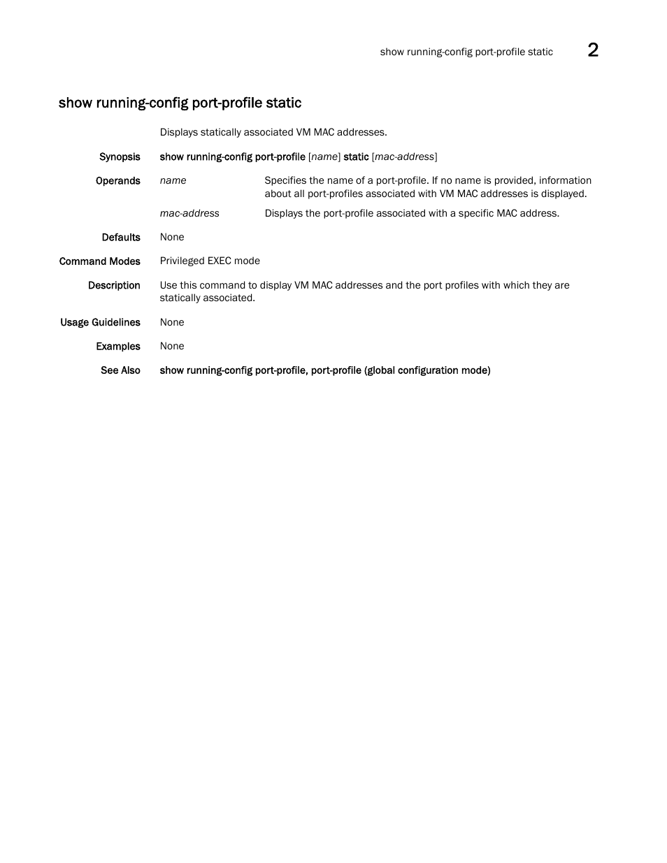 Show running-config port-profile static, How running-config port-profile static | Brocade Network OS Command Reference v4.1.0 User Manual | Page 1141 / 1418