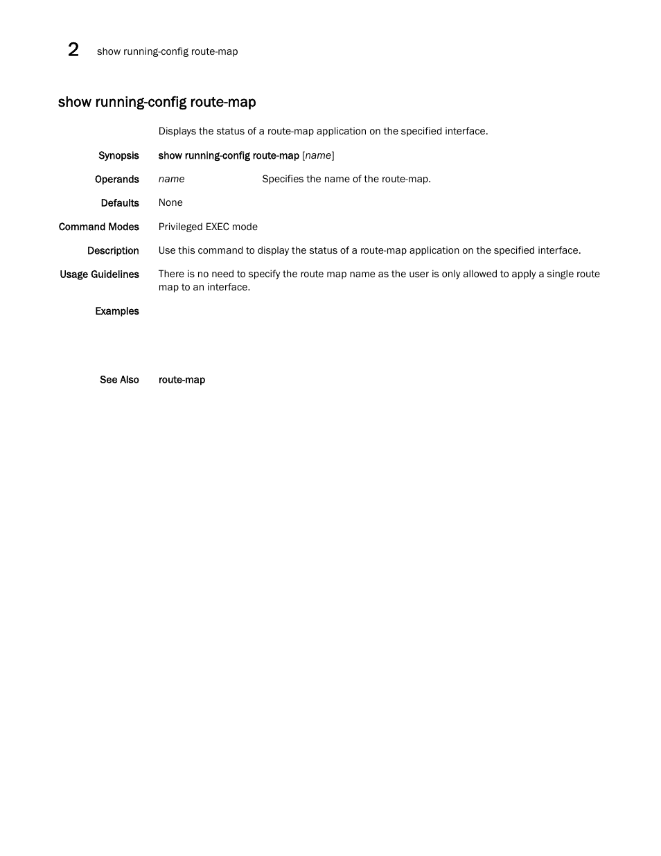 Show running-config route-map | Brocade Network OS Command Reference v4.1.0 User Manual | Page 1160 / 1418