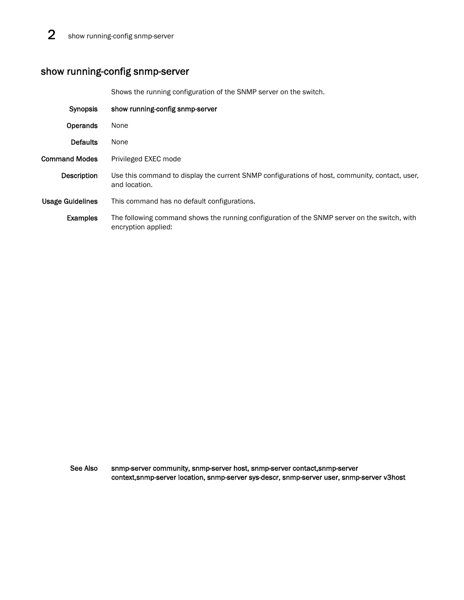 Show running-config snmp-server | Brocade Network OS Command Reference v4.1.0 User Manual | Page 1168 / 1418