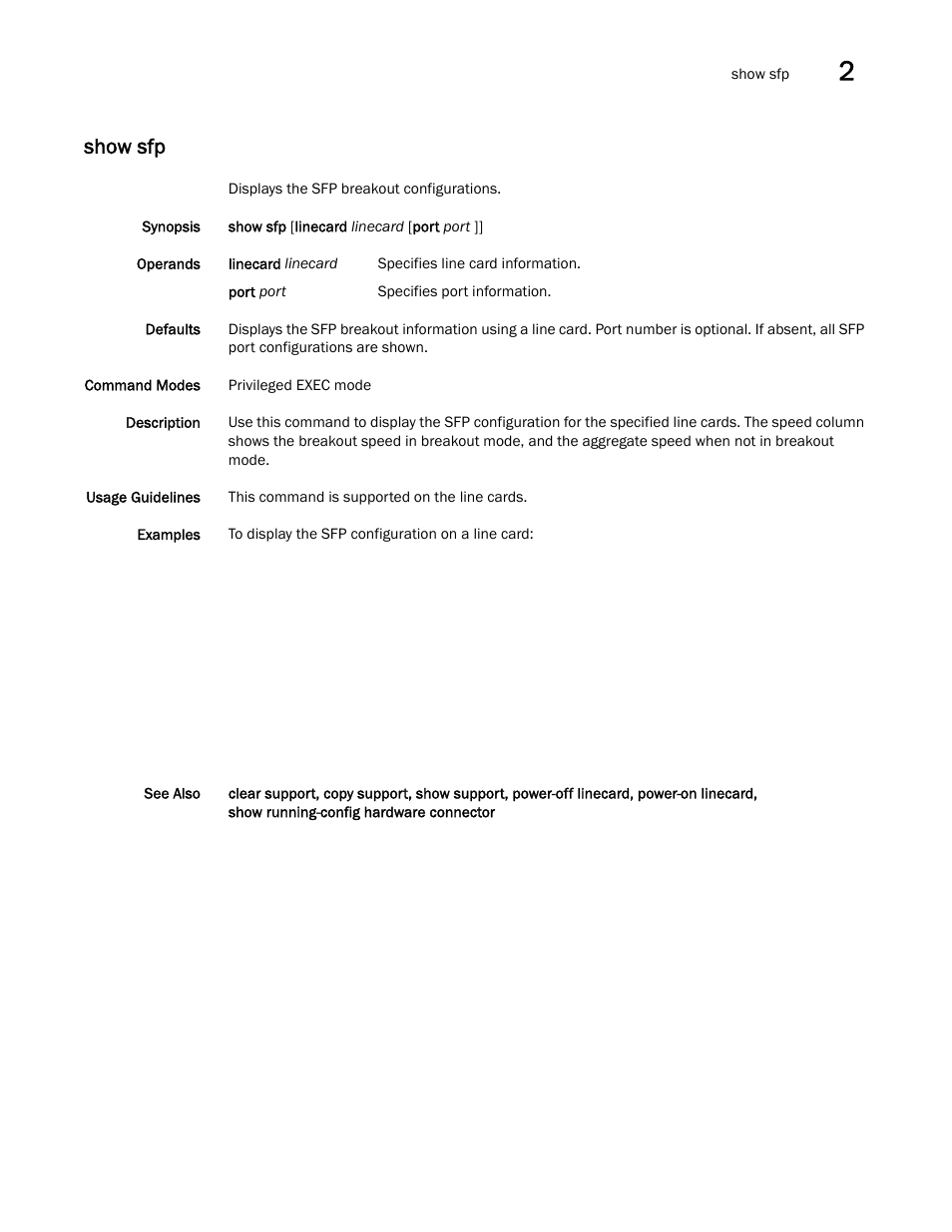 Show sfp | Brocade Network OS Command Reference v4.1.0 User Manual | Page 1199 / 1418