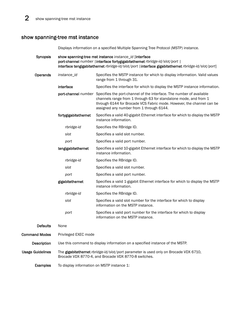 Show spanning-tree mst instance | Brocade Network OS Command Reference v4.1.0 User Manual | Page 1212 / 1418