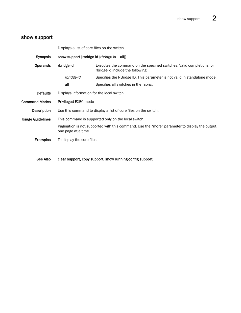 Show support, Show support, sfp, Show support, po | Brocade Network OS Command Reference v4.1.0 User Manual | Page 1225 / 1418