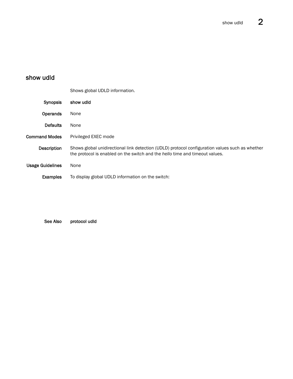 Show udld | Brocade Network OS Command Reference v4.1.0 User Manual | Page 1231 / 1418