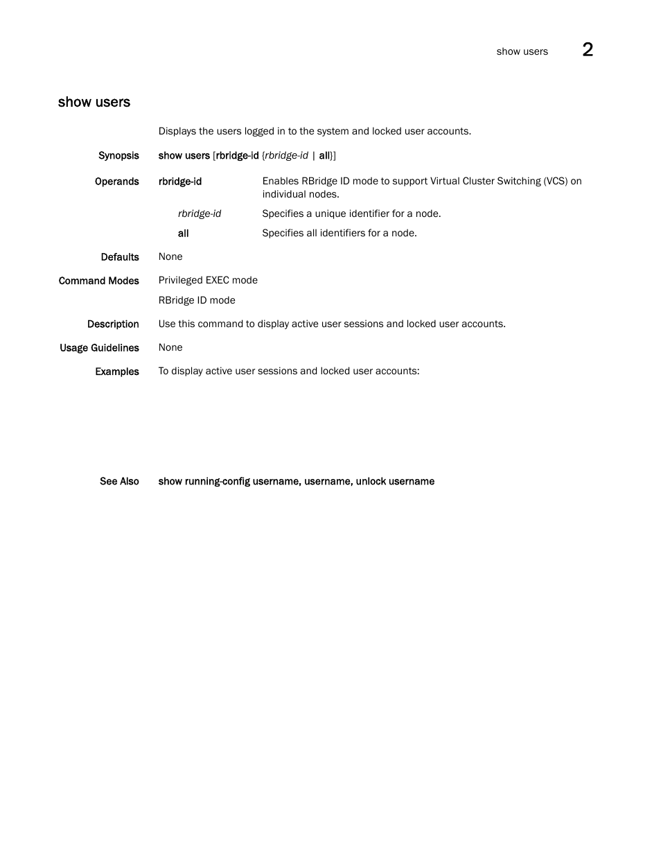Show users | Brocade Network OS Command Reference v4.1.0 User Manual | Page 1235 / 1418