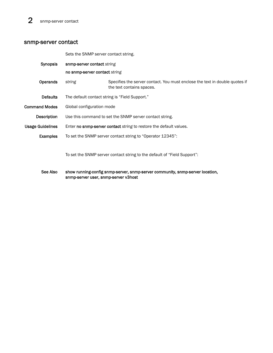 Snmp-server contact, P-server contact,snmp-ser, Snmp-server contact,snm | Nmp-server contact, host, snmp-ser | Brocade Network OS Command Reference v4.1.0 User Manual | Page 1262 / 1418