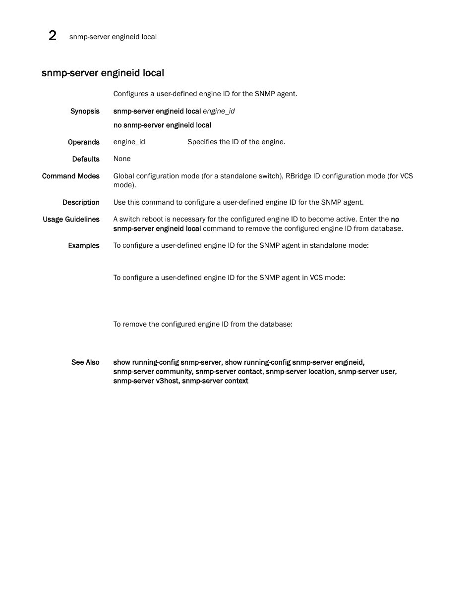 Snmp-server engineid local, P-server engineid | Brocade Network OS Command Reference v4.1.0 User Manual | Page 1264 / 1418