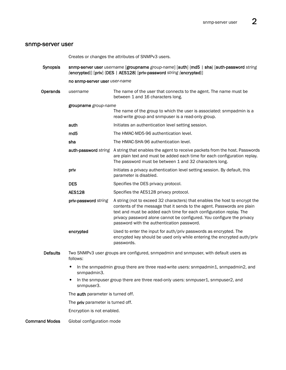 Snmp-server user, P-server user, snm, Snmp-server user, sn | Ver user, snmp-ser, Mp-server user | Brocade Network OS Command Reference v4.1.0 User Manual | Page 1269 / 1418