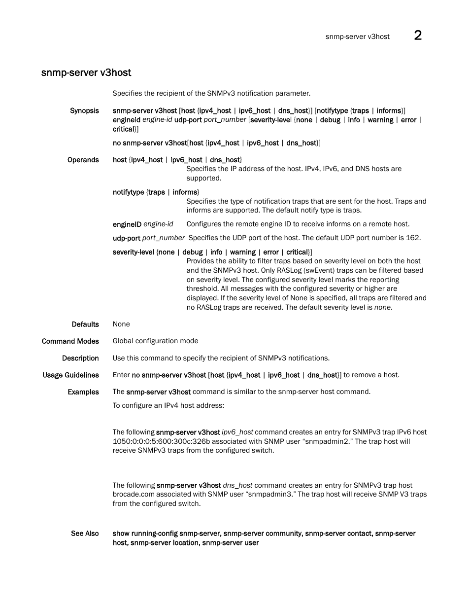 Snmp-server v3host, P-server v3host, Mp-server v3host | Ver v3host | Brocade Network OS Command Reference v4.1.0 User Manual | Page 1271 / 1418