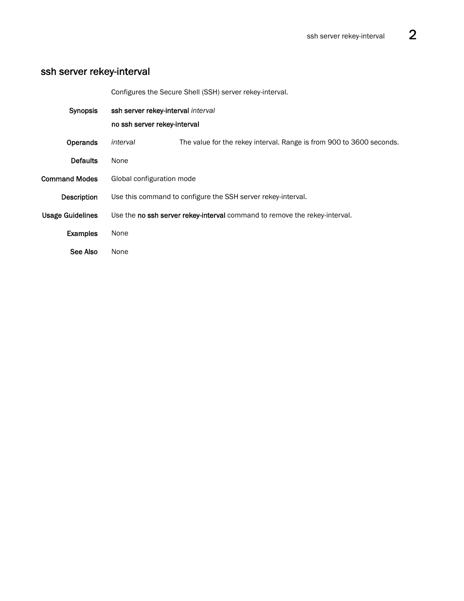 Ssh server rekey-interval | Brocade Network OS Command Reference v4.1.0 User Manual | Page 1297 / 1418