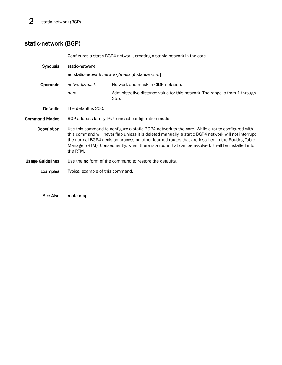 Static-network (bgp) | Brocade Network OS Command Reference v4.1.0 User Manual | Page 1300 / 1418