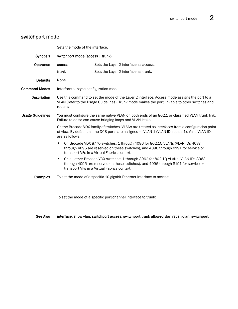 Switchport mode, Tchport mode, swit, T mode | Chport mode, swit | Brocade Network OS Command Reference v4.1.0 User Manual | Page 1311 / 1418