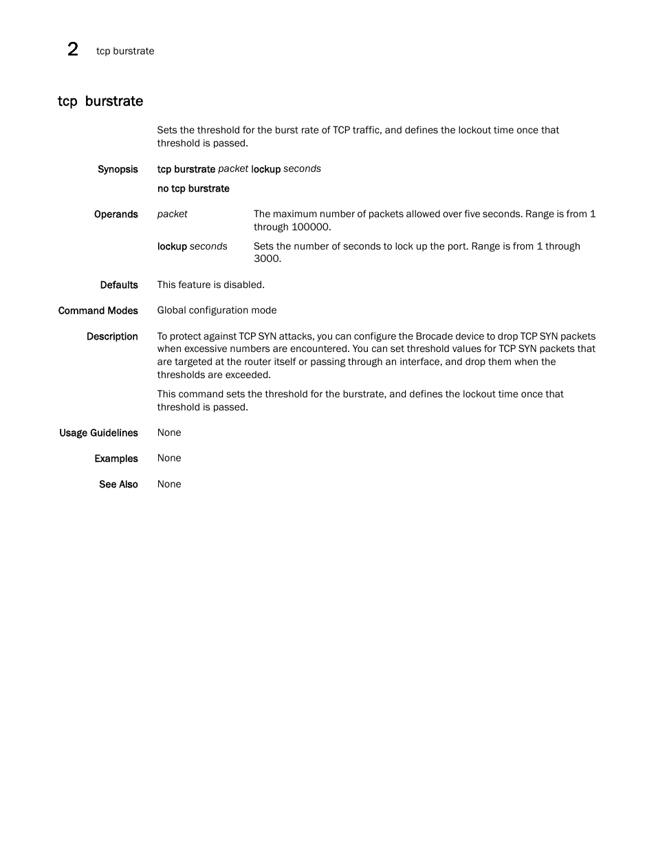 Tcp burstrate | Brocade Network OS Command Reference v4.1.0 User Manual | Page 1344 / 1418