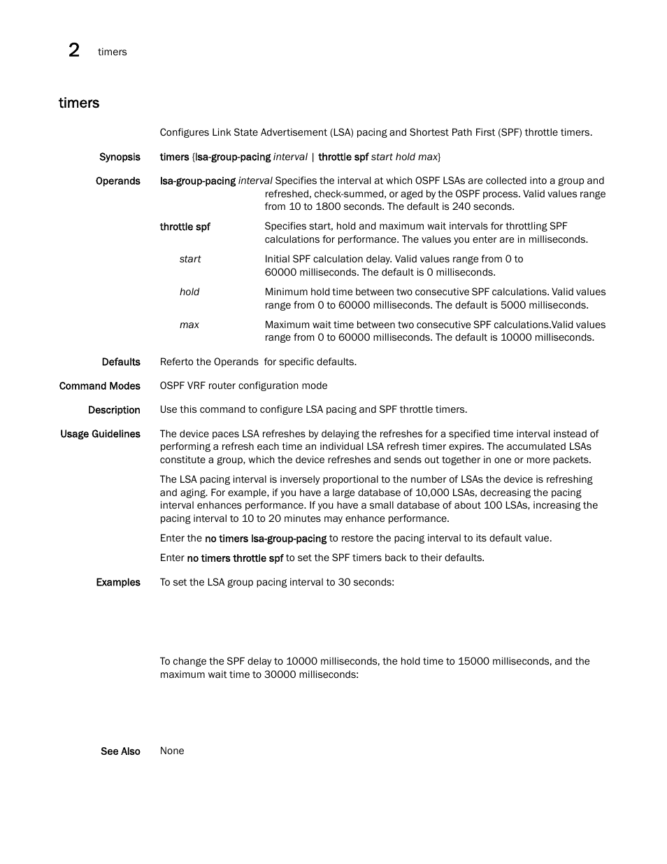 Timers | Brocade Network OS Command Reference v4.1.0 User Manual | Page 1360 / 1418