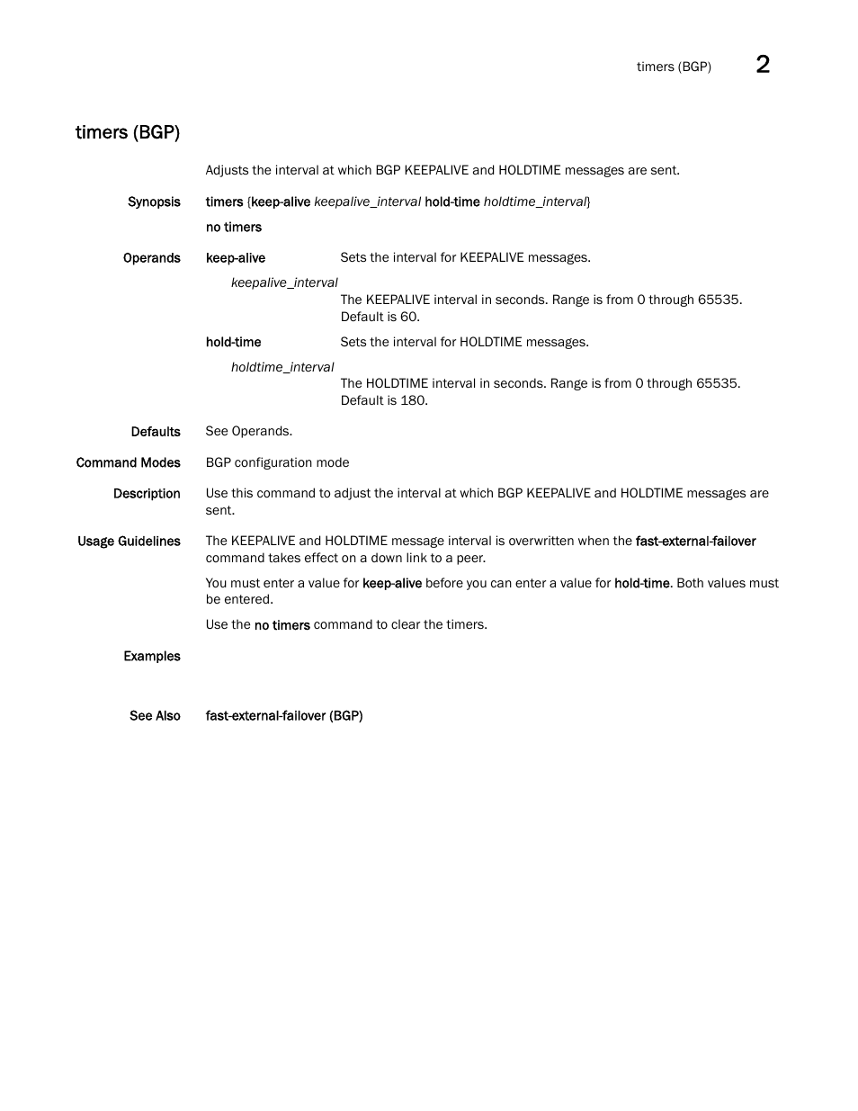 Timers (bgp) | Brocade Network OS Command Reference v4.1.0 User Manual | Page 1361 / 1418