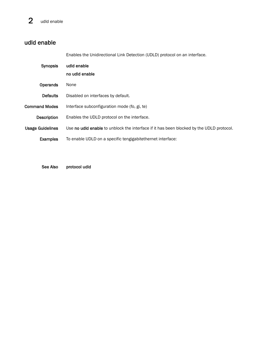 Udld enable | Brocade Network OS Command Reference v4.1.0 User Manual | Page 1368 / 1418