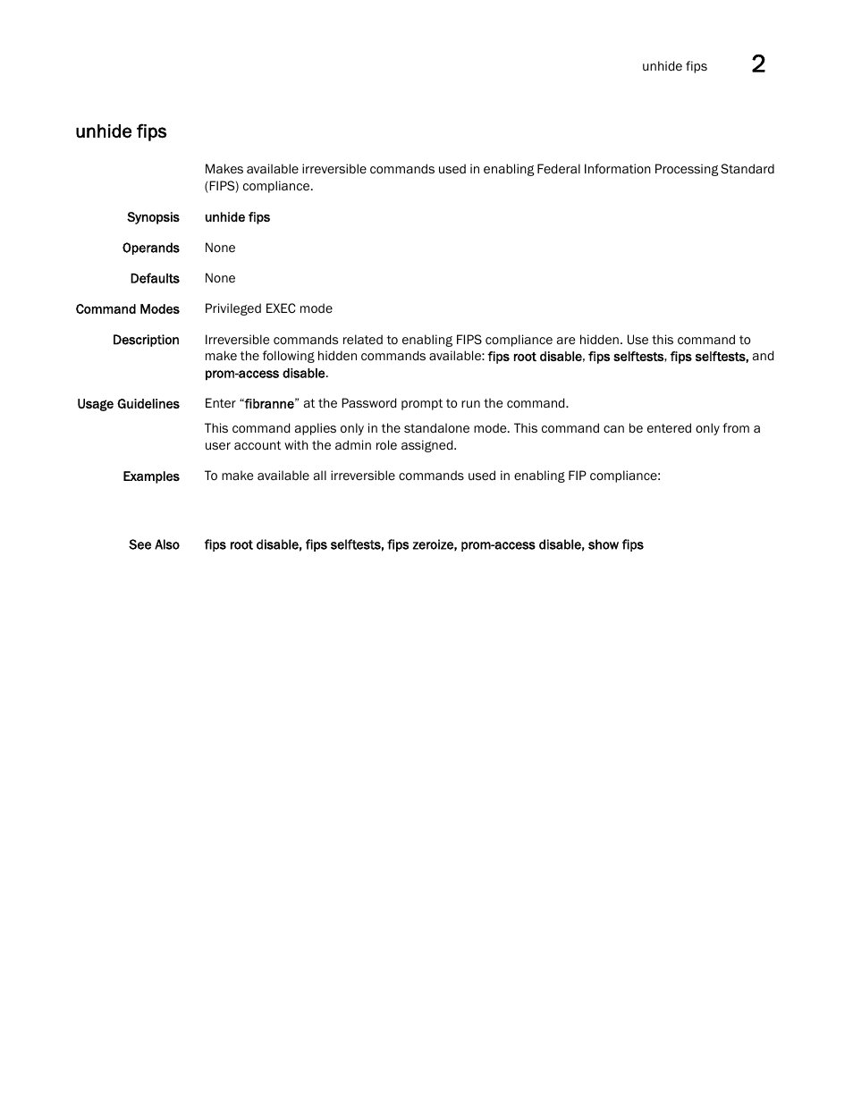 Unhide fips, Fips, Hide fips | Brocade Network OS Command Reference v4.1.0 User Manual | Page 1369 / 1418