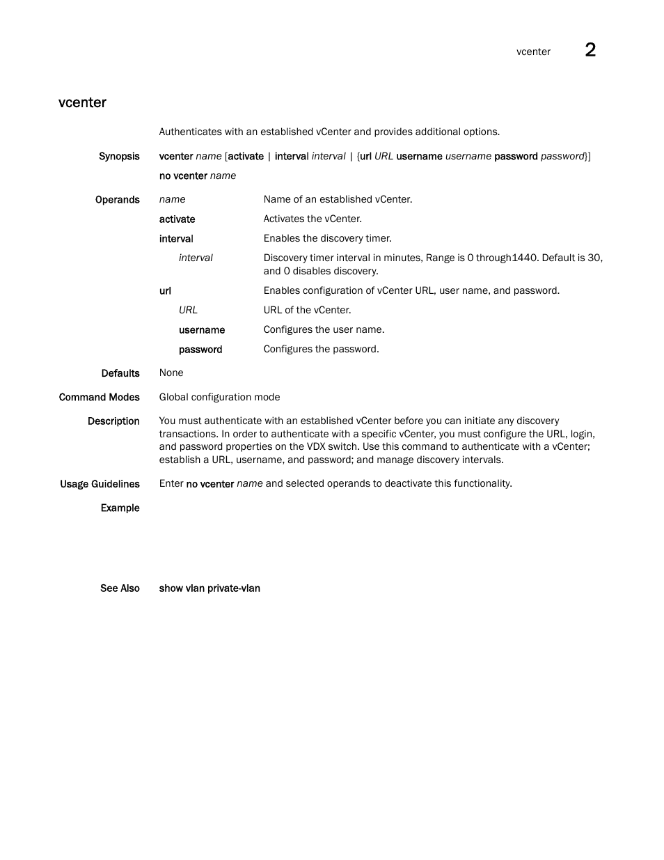 Vcenter | Brocade Network OS Command Reference v4.1.0 User Manual | Page 1381 / 1418