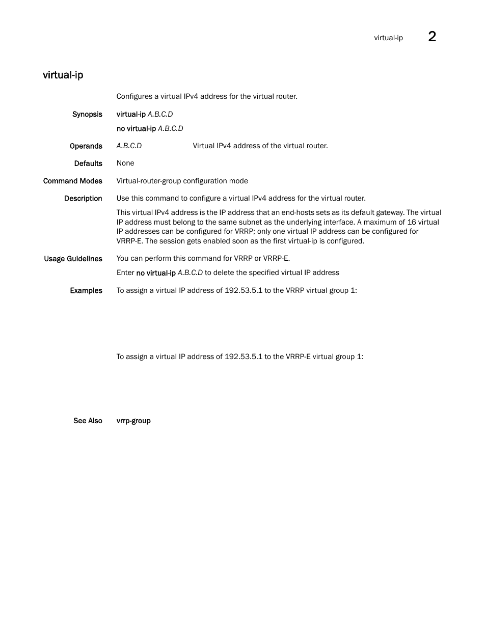 Virtual-ip | Brocade Network OS Command Reference v4.1.0 User Manual | Page 1395 / 1418