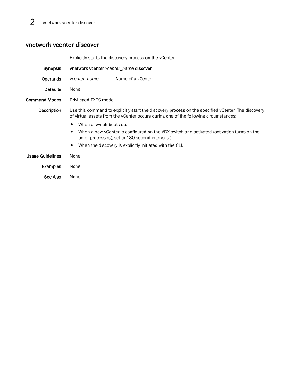 Vnetwork vcenter discover | Brocade Network OS Command Reference v4.1.0 User Manual | Page 1402 / 1418