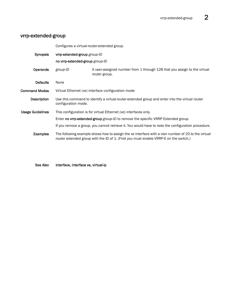 Vrrp-extended-group | Brocade Network OS Command Reference v4.1.0 User Manual | Page 1405 / 1418