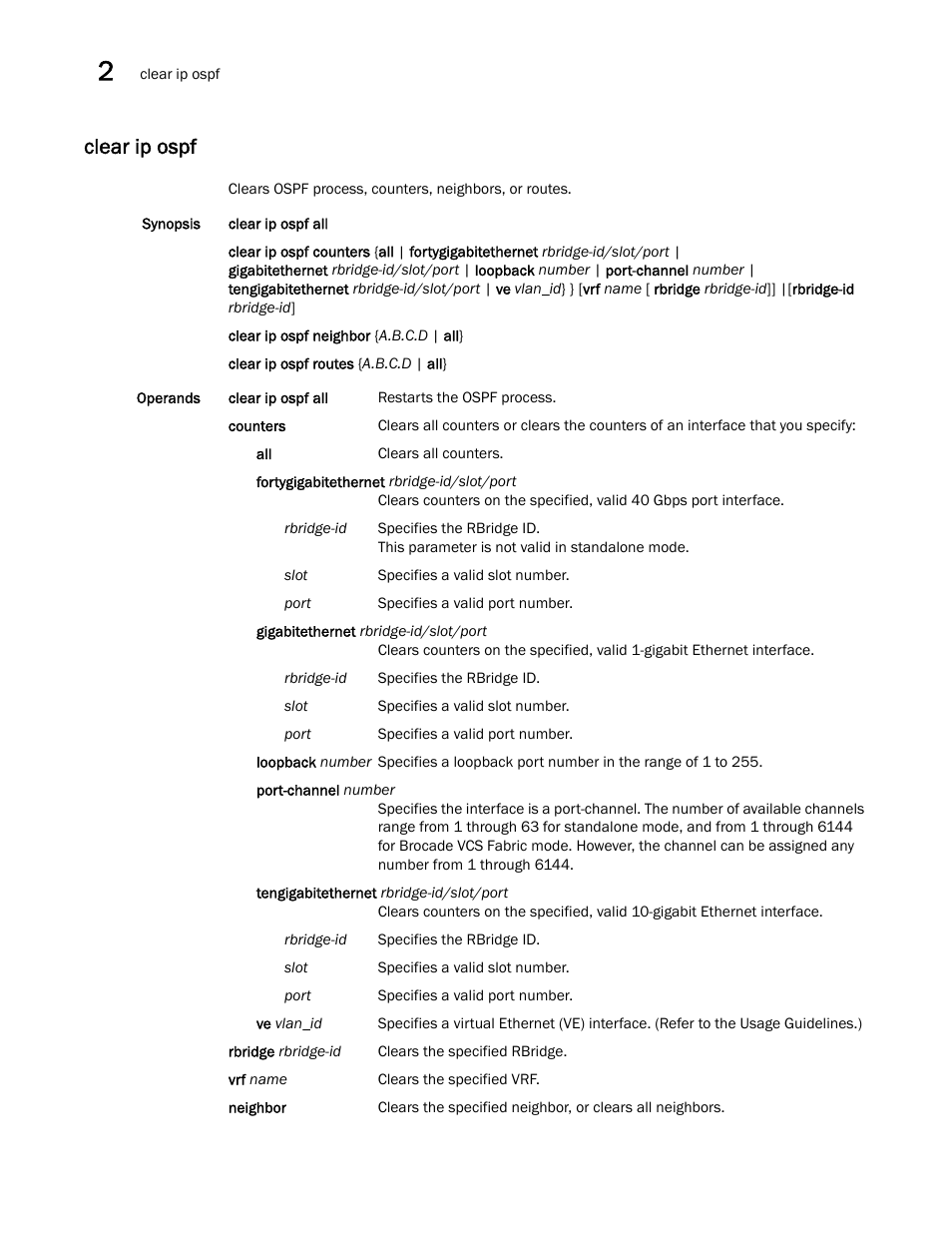 Clear ip ospf | Brocade Network OS Command Reference v4.1.0 User Manual | Page 160 / 1418