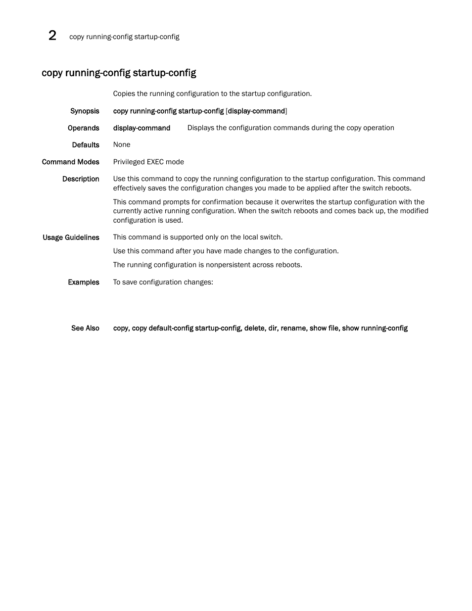 Copy running-config startup-config, Opy running-config startup-config, dele, Copy running-config startup-config, del | Brocade Network OS Command Reference v4.1.0 User Manual | Page 200 / 1418