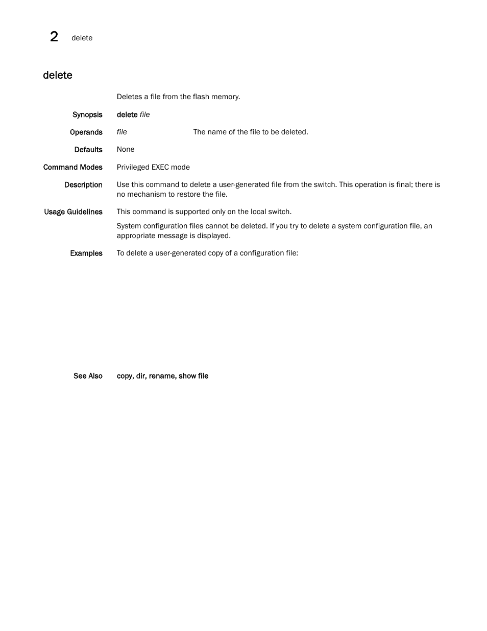 Delete, Te, dir, rename, Ete, dir, rename, sho | Brocade Network OS Command Reference v4.1.0 User Manual | Page 246 / 1418