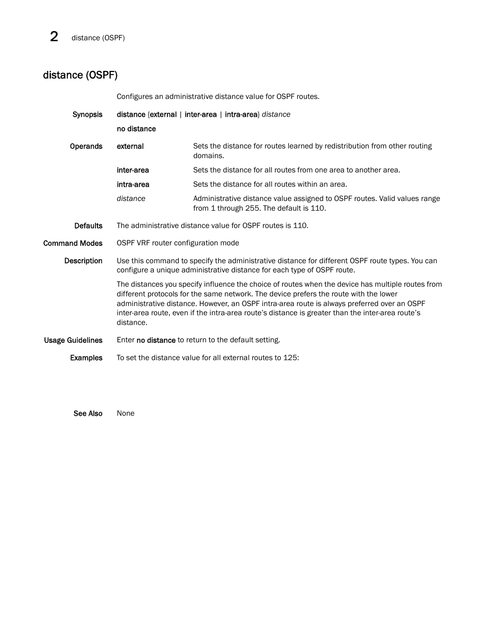 Distance (ospf) | Brocade Network OS Command Reference v4.1.0 User Manual | Page 270 / 1418