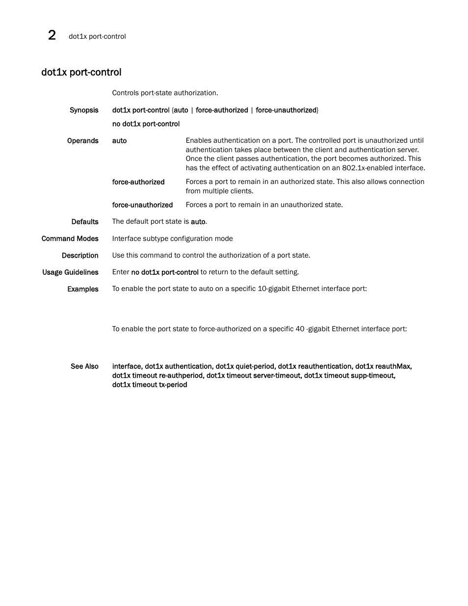 Dot1x port-control, T1x port-control, do | Brocade Network OS Command Reference v4.1.0 User Manual | Page 274 / 1418