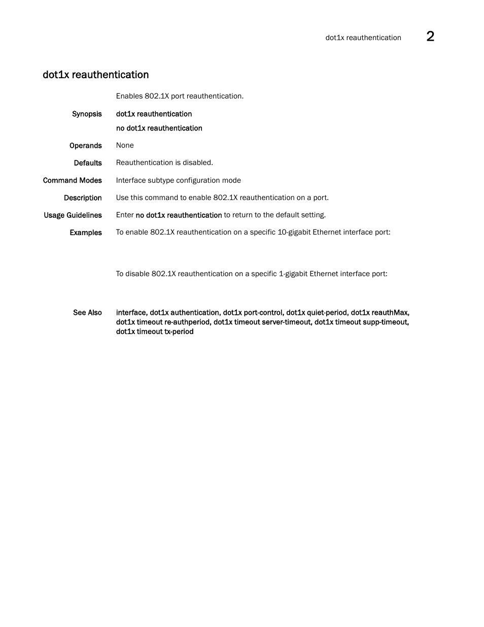 Dot1x reauthentication, T1x reauthentication, T1x reauthentication, do | Dot1x reauthentication, do | Brocade Network OS Command Reference v4.1.0 User Manual | Page 277 / 1418