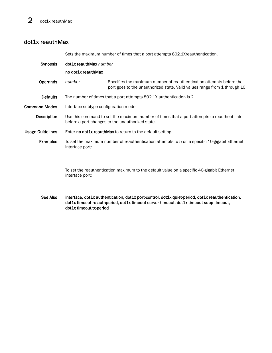 Dot1x reauthmax, Dot1x reauthmax, do, T1x reauthmax | Brocade Network OS Command Reference v4.1.0 User Manual | Page 278 / 1418