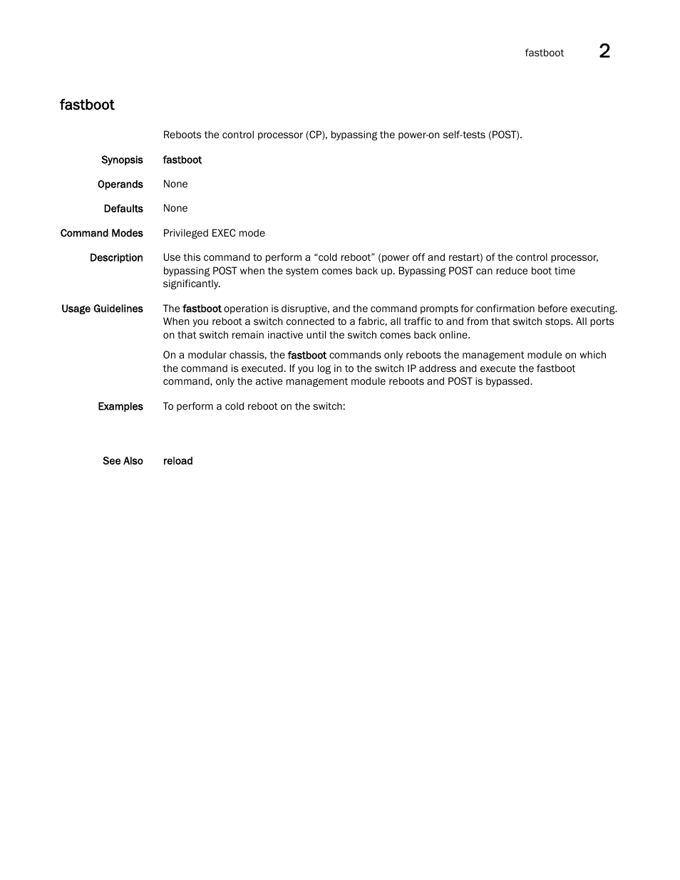 Fastboot | Brocade Network OS Command Reference v4.1.0 User Manual | Page 313 / 1418