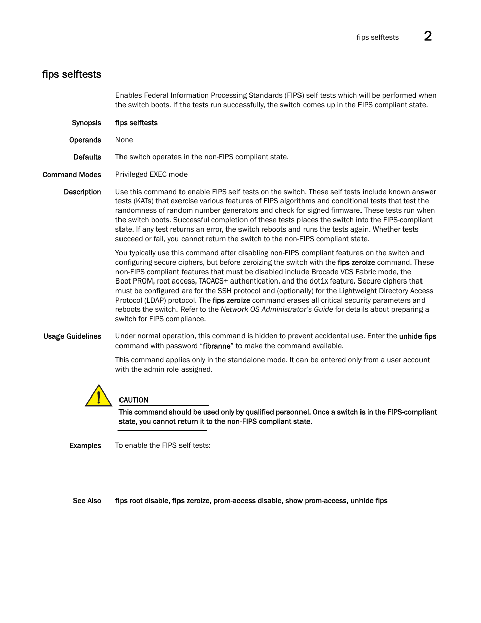 Fips selftests, Selftests | Brocade Network OS Command Reference v4.1.0 User Manual | Page 325 / 1418