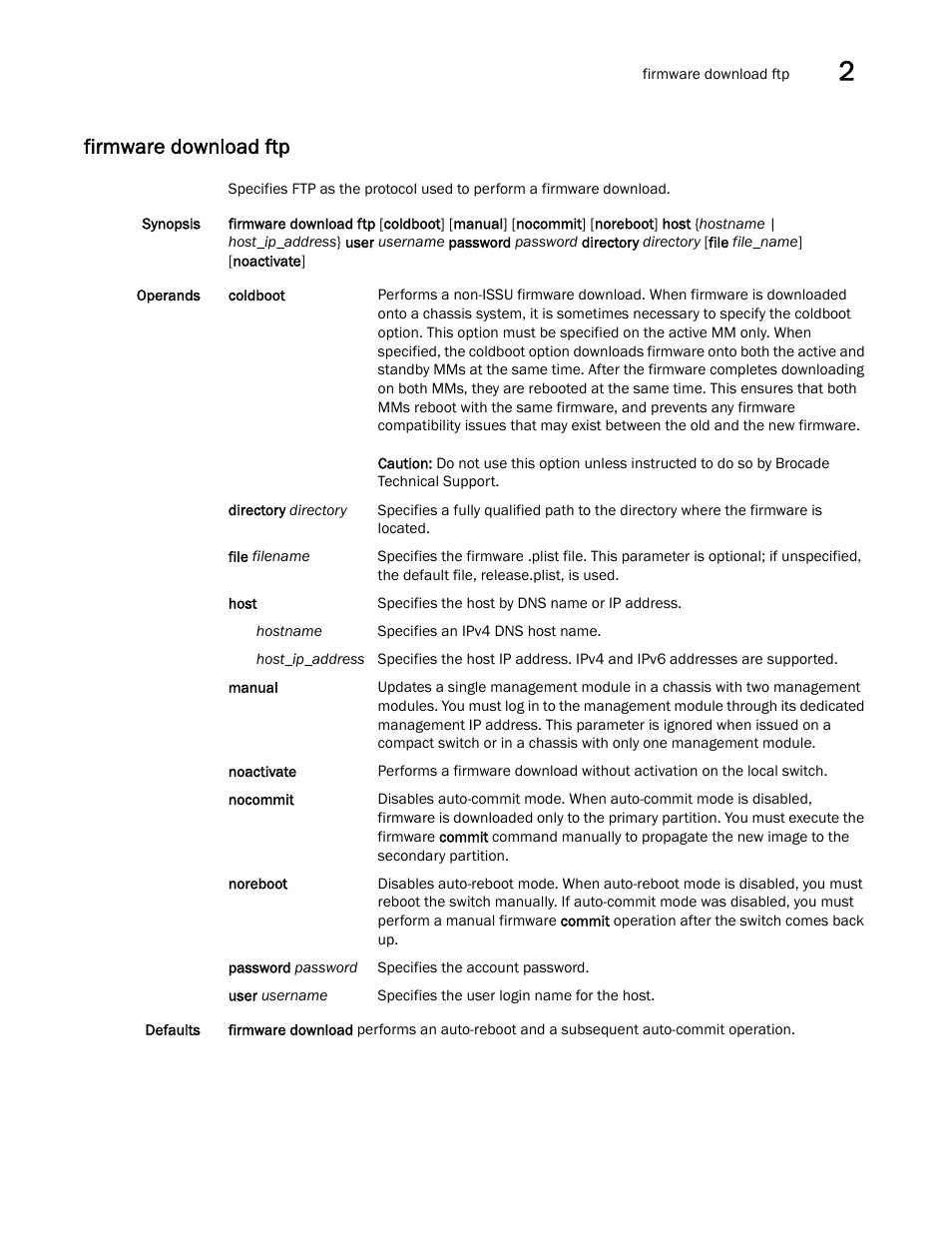 Firmware download ftp | Brocade Network OS Command Reference v4.1.0 User Manual | Page 333 / 1418