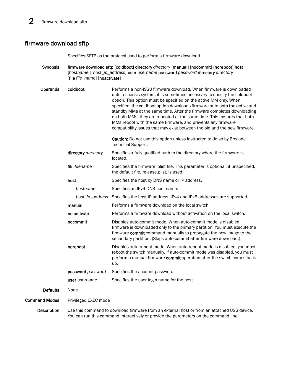 Firmware download sftp | Brocade Network OS Command Reference v4.1.0 User Manual | Page 340 / 1418