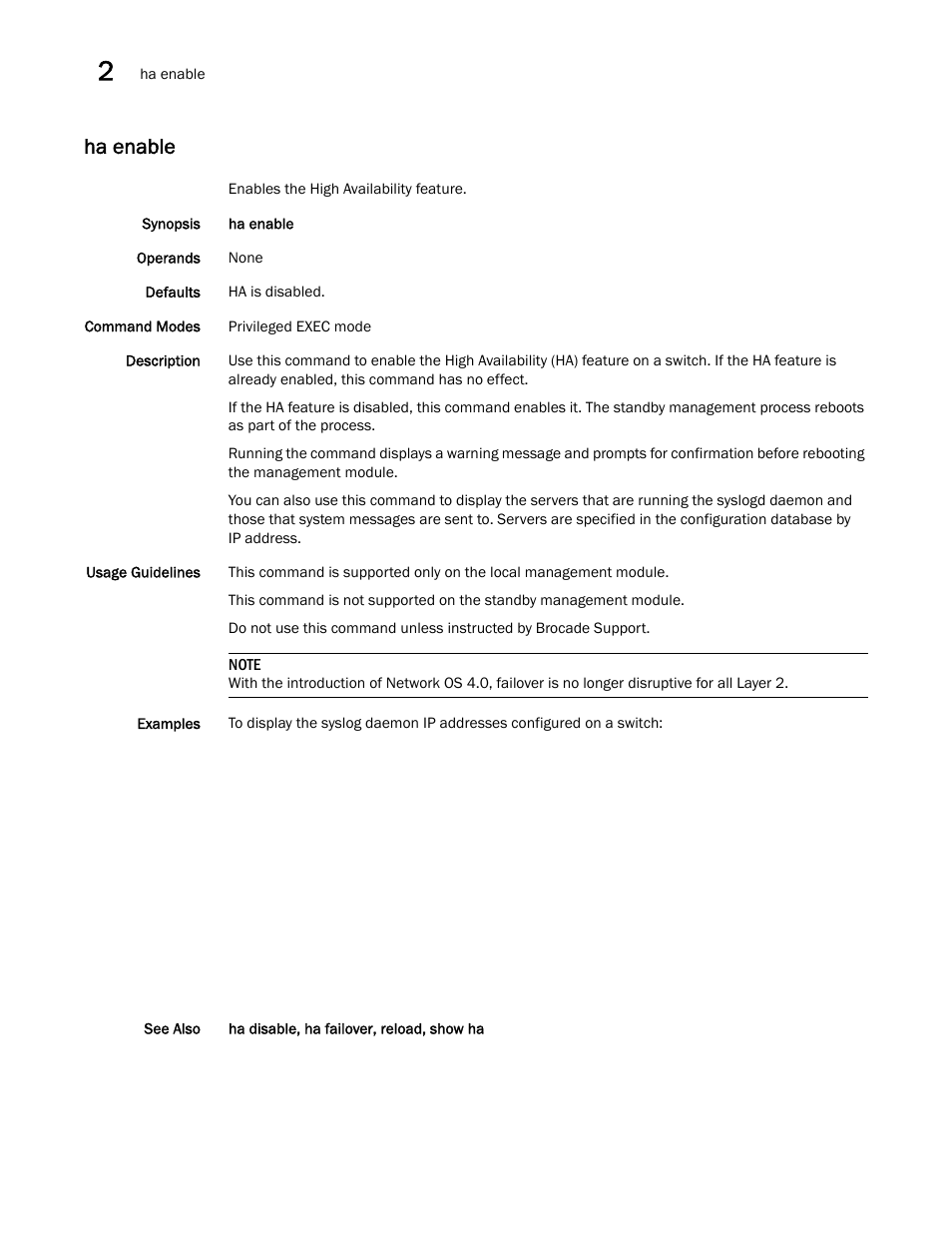 Ha enable | Brocade Network OS Command Reference v4.1.0 User Manual | Page 352 / 1418