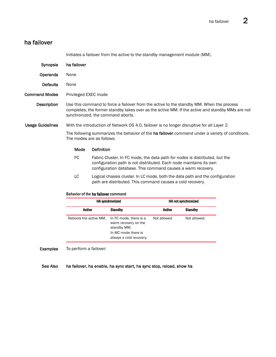 Ha failover | Brocade Network OS Command Reference v4.1.0 User Manual | Page 353 / 1418