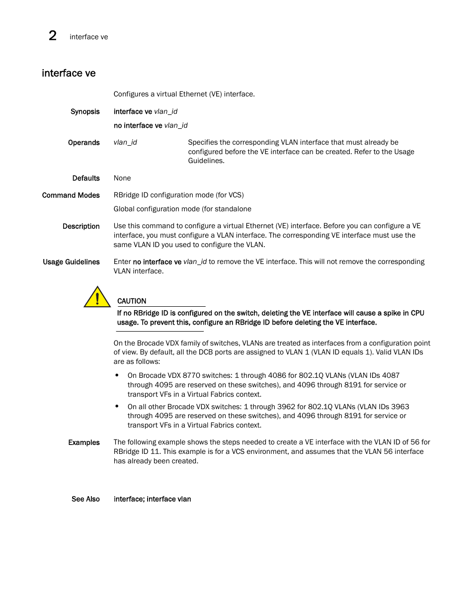 Interface ve, Interface ve, sh | Brocade Network OS Command Reference v4.1.0 User Manual | Page 374 / 1418