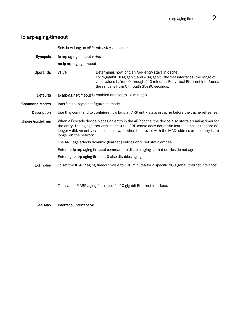 Ip arp-aging-timeout | Brocade Network OS Command Reference v4.1.0 User Manual | Page 381 / 1418