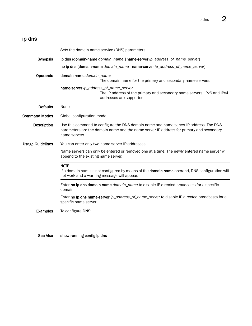 Ip dns | Brocade Network OS Command Reference v4.1.0 User Manual | Page 387 / 1418