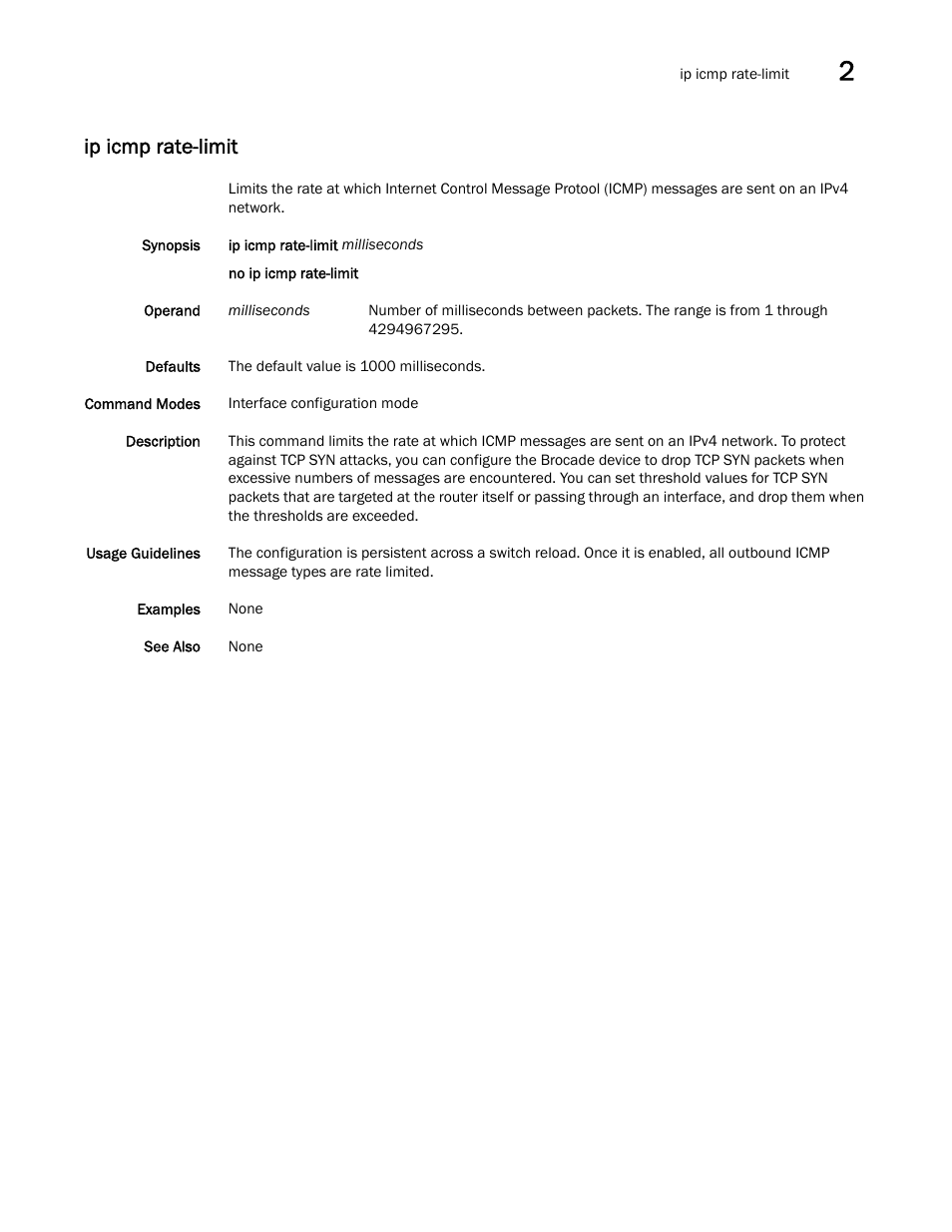 Ip icmp rate-limit | Brocade Network OS Command Reference v4.1.0 User Manual | Page 391 / 1418