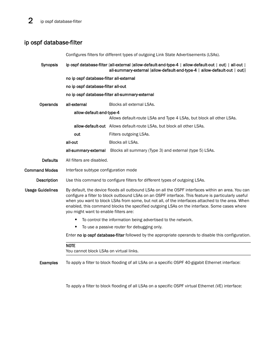 Ip ospf database-filter, Ip ospf database-filter, ip | Brocade Network OS Command Reference v4.1.0 User Manual | Page 414 / 1418